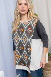 Plus Size Oversized Aztec Print Cozy Top