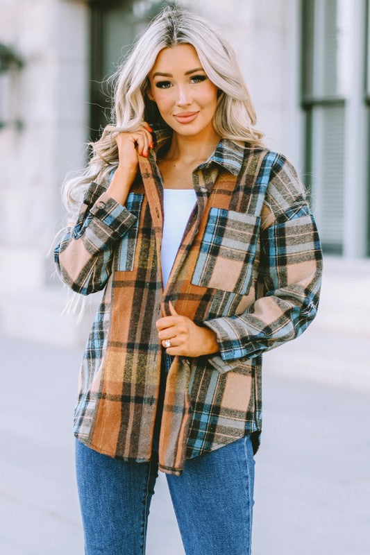 Women's Long Sleeve Plaid Button-Up Shirt with Pockets