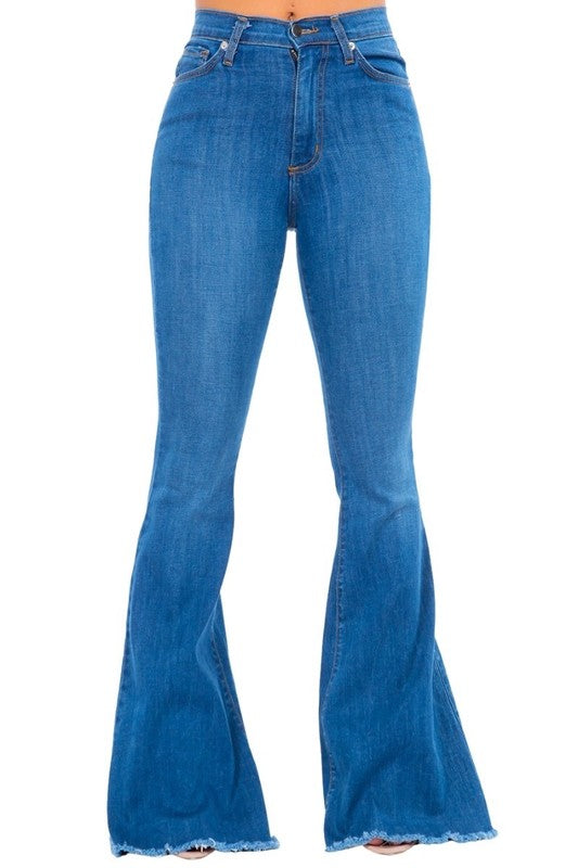 Women's High Rise Bell Bottom Jeans in Medium Wash