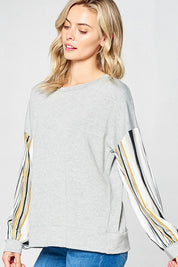 Women's Loose Fit Multi Stripe Sweatshirt Top