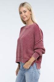 Women's Oversized Cropped Sweater with Side Slits