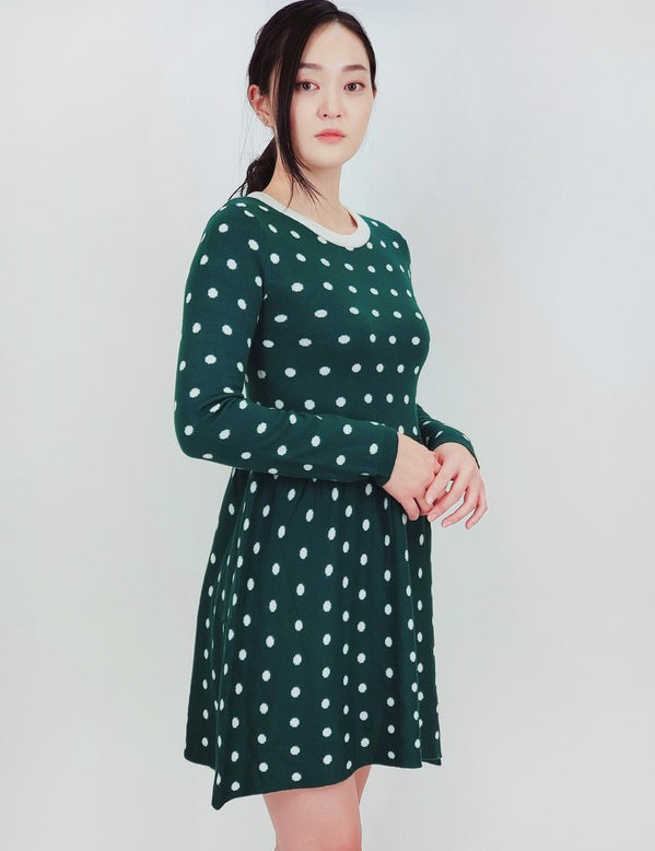 Women's Baby Doll Polka Dot Mini Sweater Dress