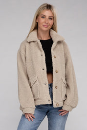 Women's Relaxed Fit Cozy Sherpa Button-Front Jacket