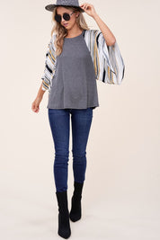 Women's Waffle Stripe Mix Kimono Top