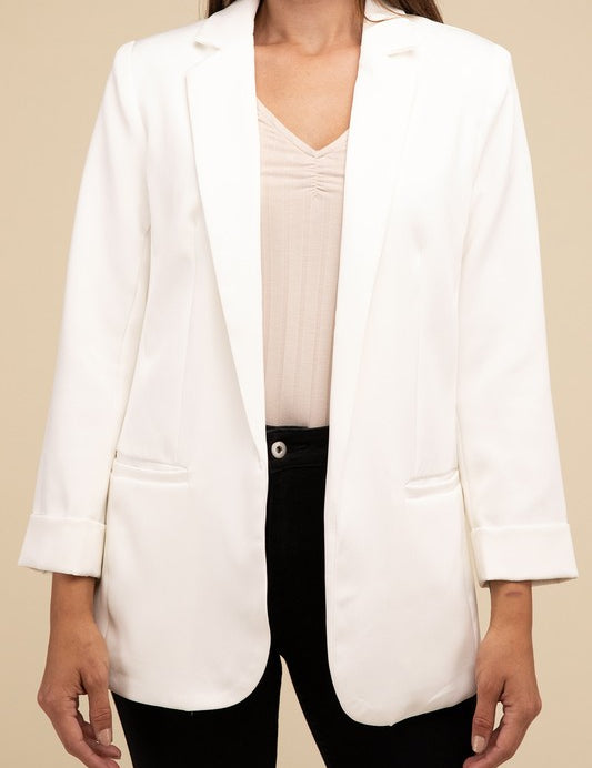 Woven Long Sleeve Open Front Classic Blazer