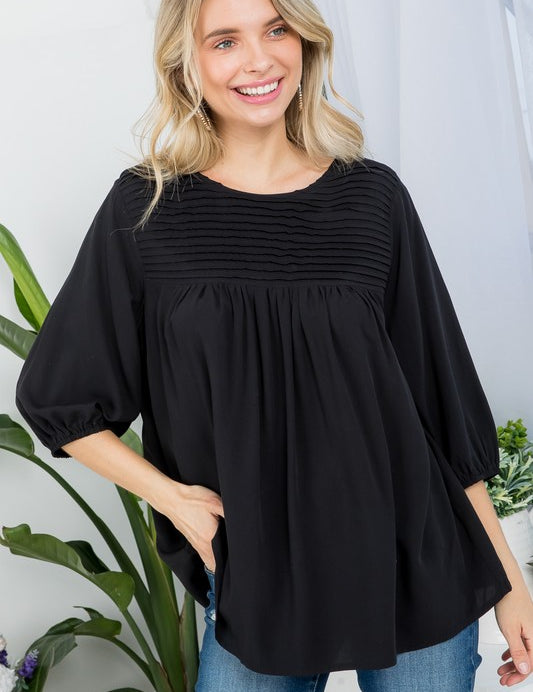 Women's Casual Solid Pintuck Tunic Blouses