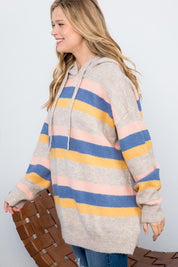 Women's Oversized Multi Stripe Pullover Hoodie Sweater