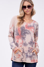 Plus Size Oversized V-Neck Tie Dye Sweatshirt Top