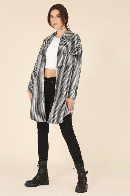 Women's Houndstooth Long Shacket