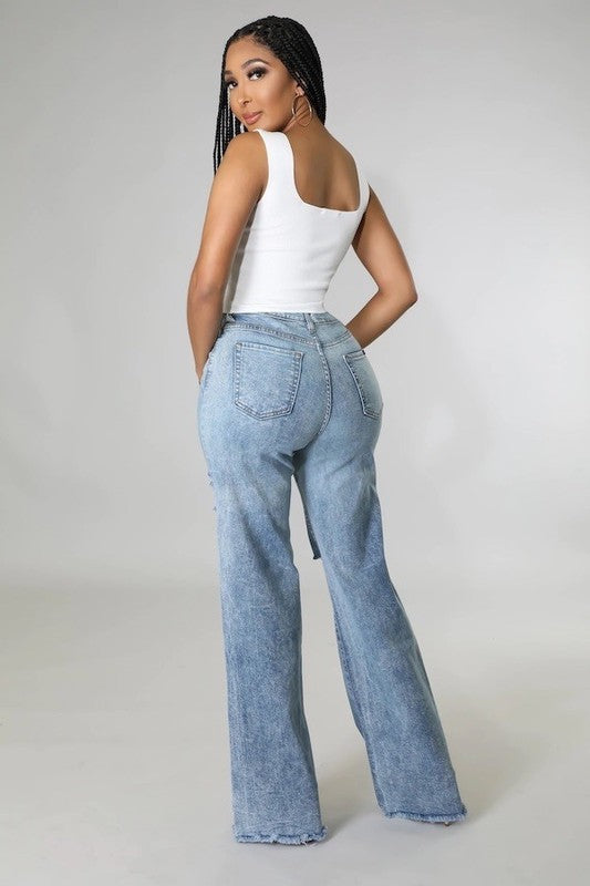 Women's High Rise Wide Leg Stone Wash Jeans