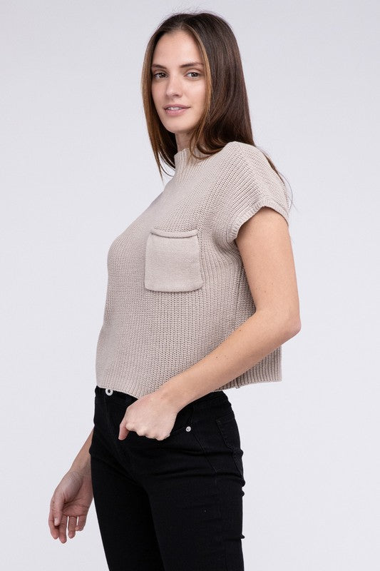 Women's Cropped Mock Neck Short Sleeve Sweater