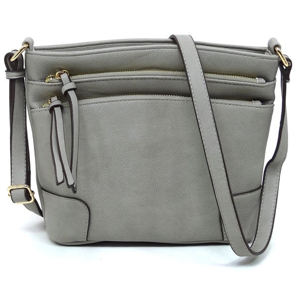 Women's Faux Leather Multi Zip Pocket Crossbody Bag