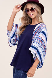 Women's Waffle Stripe Mix Kimono Top