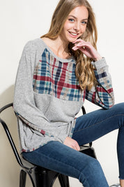 Women's Casual Multi Color Plaid Mixed Top