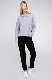 Women's Relaxed Collared Button Front Sweater