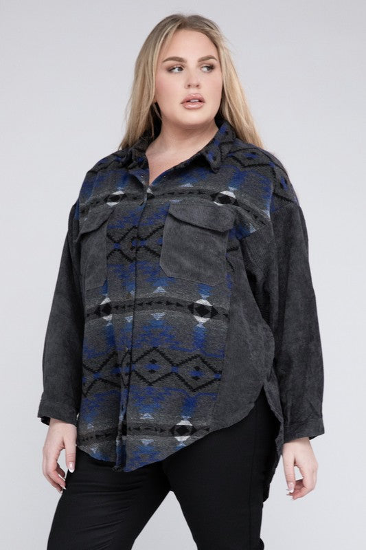 Women's Relaxed Printed Button Down Long Sleeve Jacket