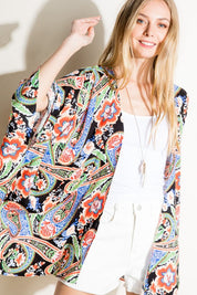 Women's Loose Fit Paisley Woven Kimono Cardigan