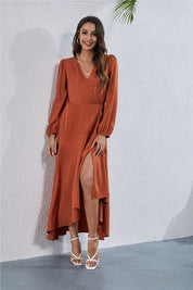 Women's Casual V Neck Long Sleeve Maxi Dress