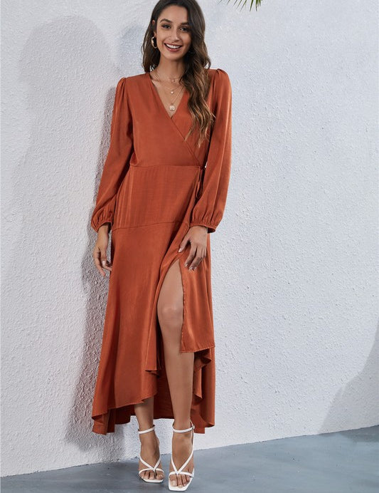 Women's V Neck Long Sleeve Maxi Dress