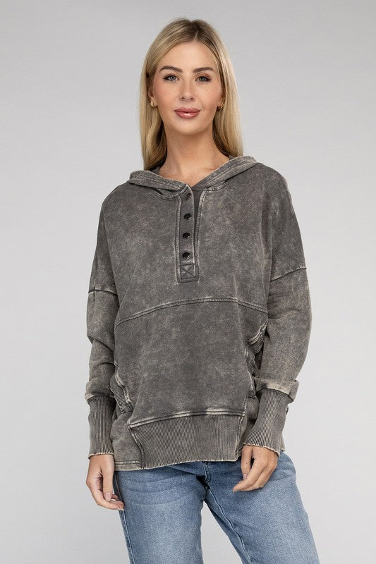 Women's Loose Fit Acid Wash Kangaroo Pocket Hoodie