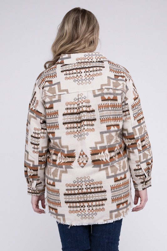 Plus Size Western Print Aztec Shacket for Women