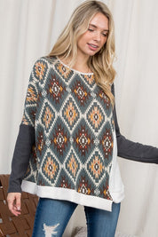 Plus Size Oversized Aztec Print Cozy Top