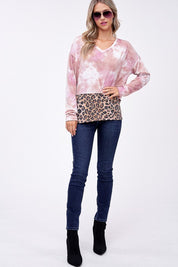 Women's Loose Fit Tie Dye & Cheetah Print Boxy Top