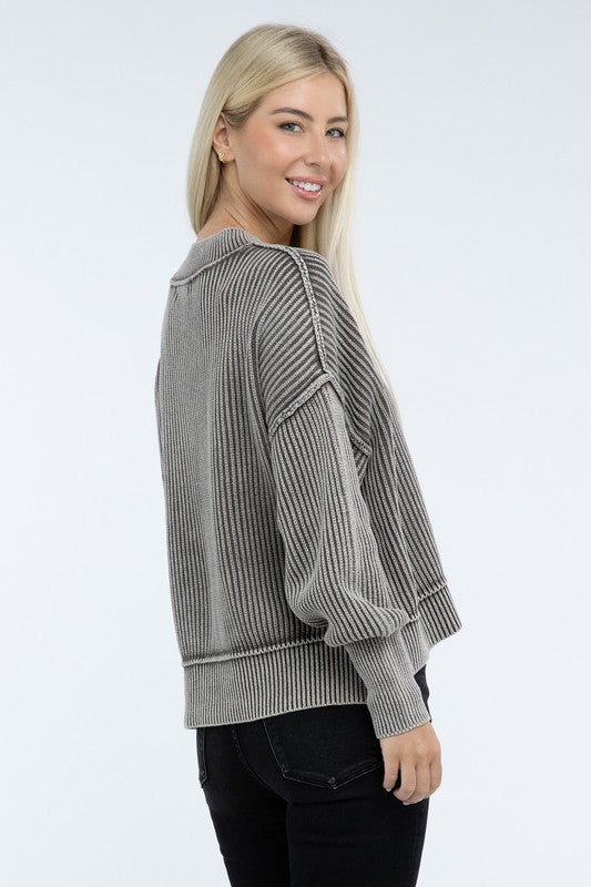 Women's Oversized Cropped Sweater with Side Slits