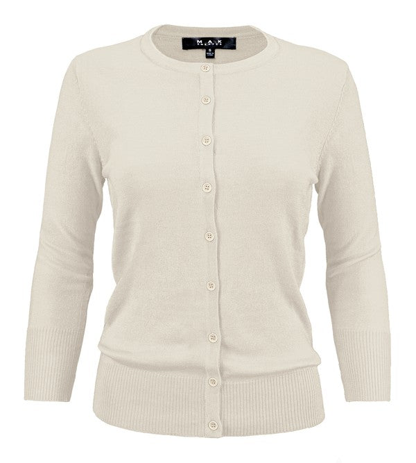 Women's Casual Crewneck Button Down Knit Cardigan Sweater