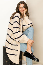 Women's Oversized Striped Sweater Cardigan