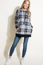 Women's Casual Plaid Mixed Hoodie Sweatshirt