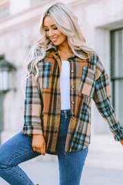 Women's Long Sleeve Plaid Button-Up Shirt with Pockets