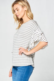 Women's Polka Dot Ruffle Sleeve Top