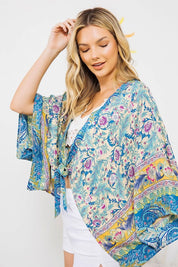 Women's Casual Squared Open Kimono Cardigan with Tie