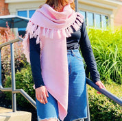 Women's Cozy Pink Fringe Knit Scarf