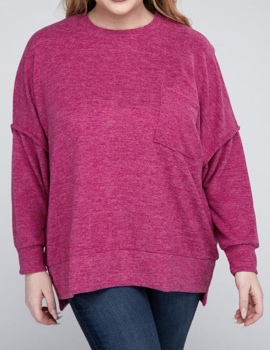 Plus Brushed Melange Drop Shoulder Sweater