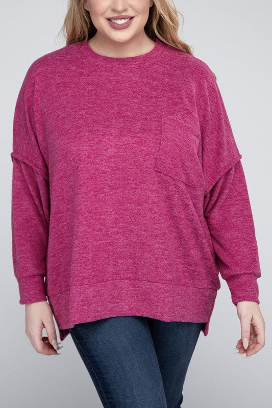 Plus Size Oversized Melange Drop Shoulder Sweater