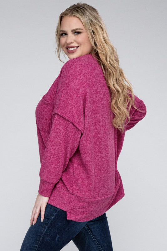 Plus Size Oversized Melange Drop Shoulder Sweater