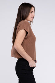 Women's Cropped Mock Neck Short Sleeve Sweater