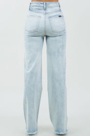 Women's High Rise Stone Wash Wide Leg Jeans