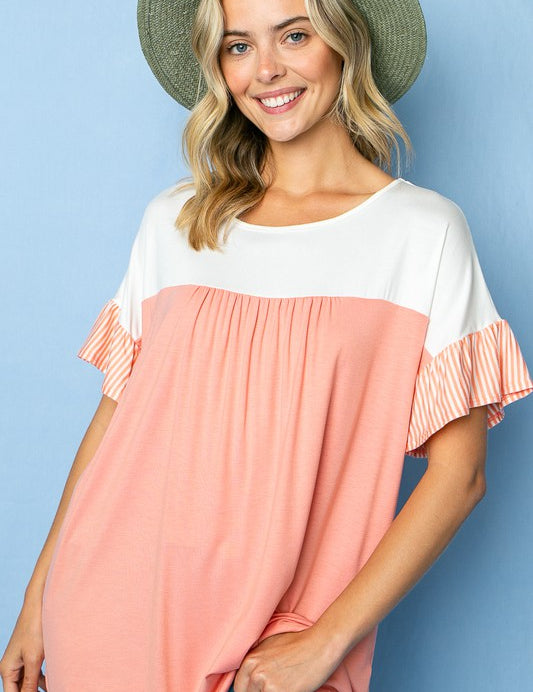 Women's Casual Solid and Pin Stripe Baby Doll Top