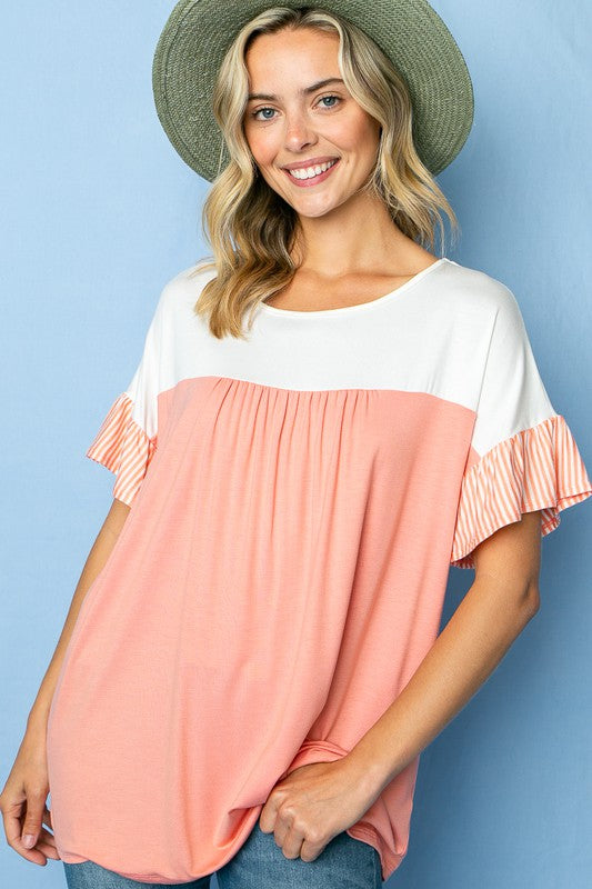 Women's Casual Solid and Pin Stripe Baby Doll Top