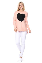 Women's Cozy Heart Jacquard Round Neck Pullover Sweater