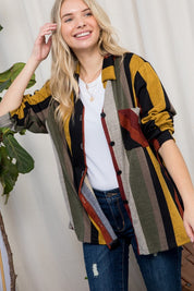 Women's Oversized Cozy Stripe Flannel Shacket