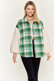 Women's Multi Plaid Teddy Sleeve Jacket