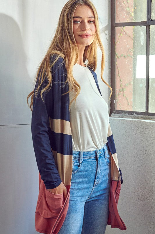 Women's Casual Colorblock Jersey Cardigan