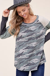 Women's Camouflage Color Block Top