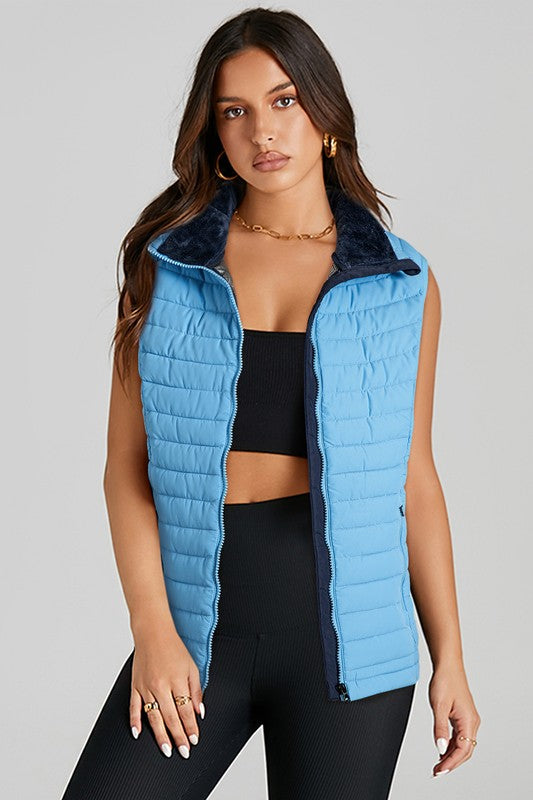 Women's Sky Blue Quilted Sleeveless Puffer Vest