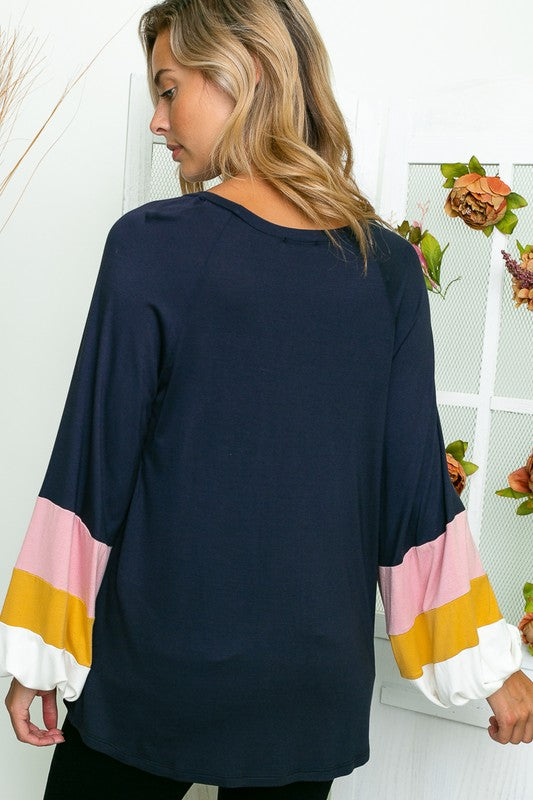 Women's Casual Loose Fit Colorblock Tunic Top