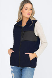 Unisex Sherpa Fleece Vest with Chest Zipper